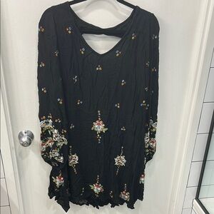 Free People Boho Embroidered Black Long Sleeve Dress